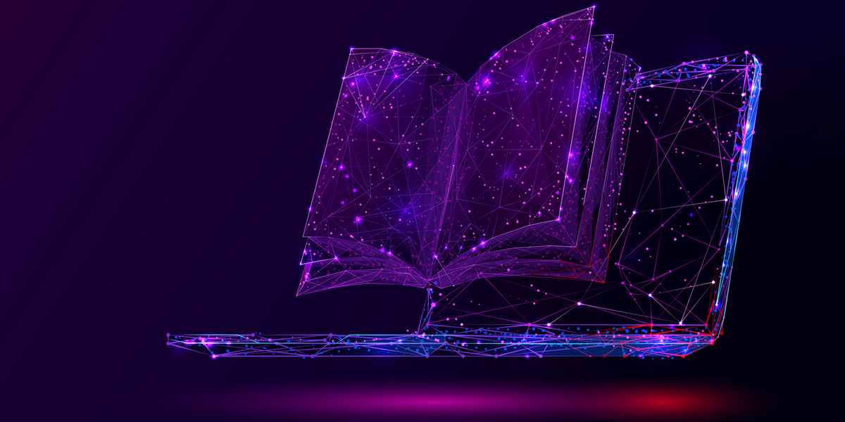 purple floating book