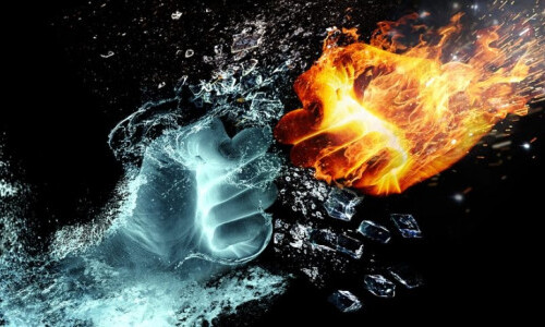 Fire and Water Fists Bumping