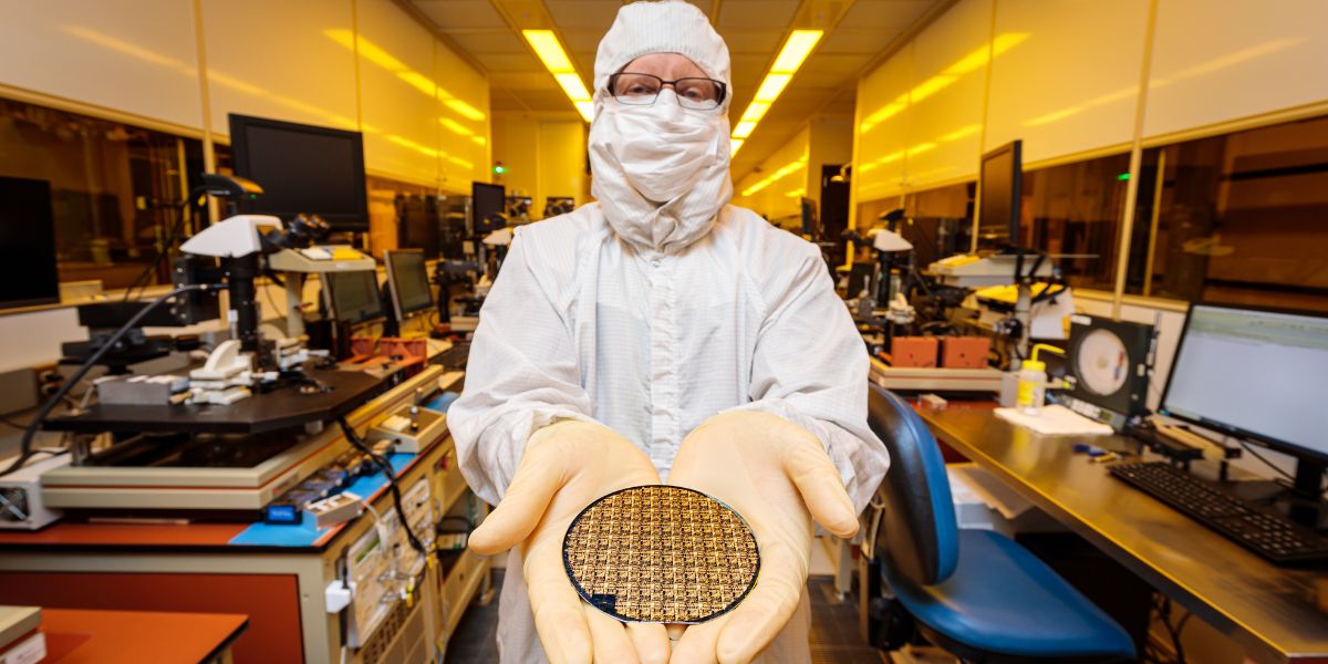 Photograph of microelectronics researcher
