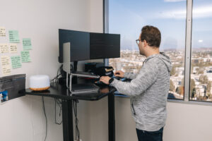 Researcher working on computer